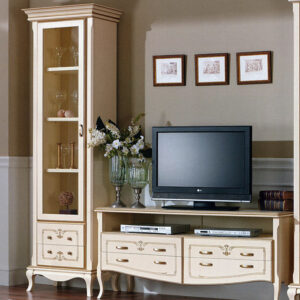 Витрина однодверная Epoca 1203, Испания, в белом цвете с золотом